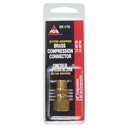AGS Brass Compression Connector, 3/8 Tube, Male (1/4-18 NPT), 1/card CF-17C